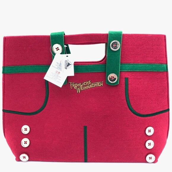 Disney Parks German Suspenders Froliche Weihnachten Tote Bag New - Picture 1 of 6